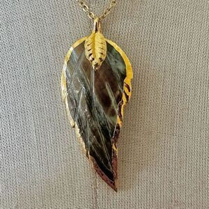Vintage Leaf w/ Gold tone  Foil Edging pendant necklace